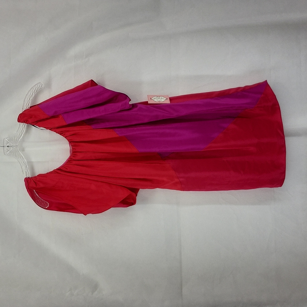 PHOEBE COUTURE 100% Silk Hot Pink & Purple Colorblock Shift Dress - Picture 1 of 14
